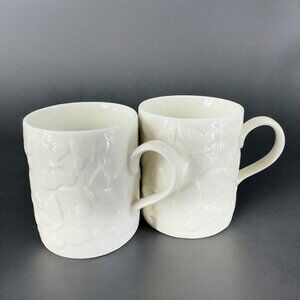 White Ceramic Coffee Mug Cup Set 2 With Butterflies Butterfly All Over Porcelain
